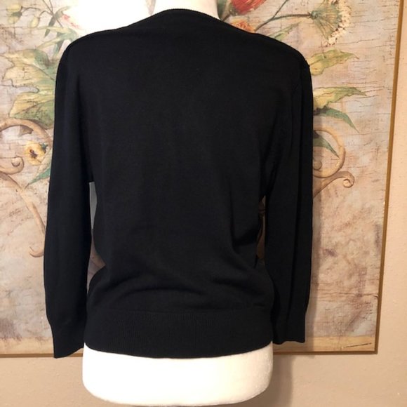 Sz L Spense Silver Beaded Floral Black Cardigan - Picture 8 of 9